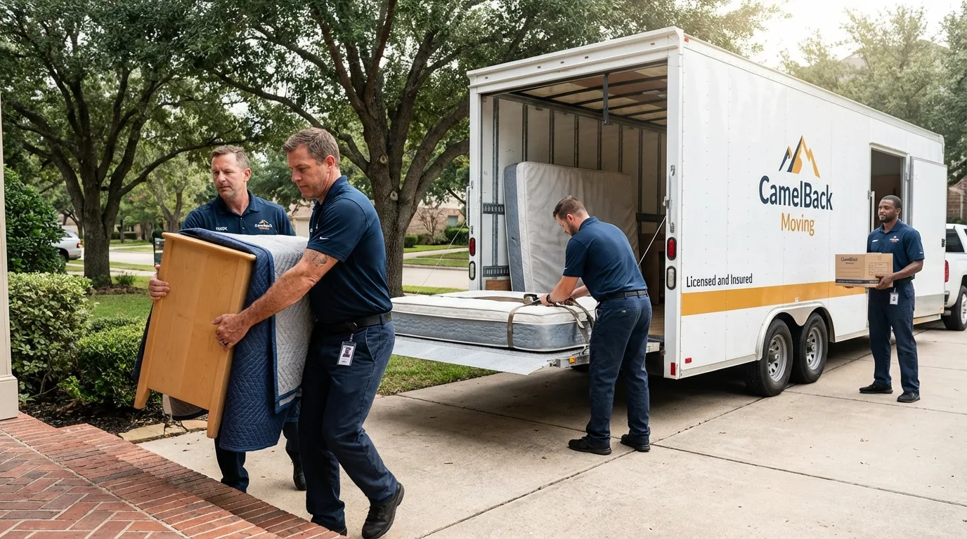 Crew loading residential truck for cross-state move from Mayville, NY