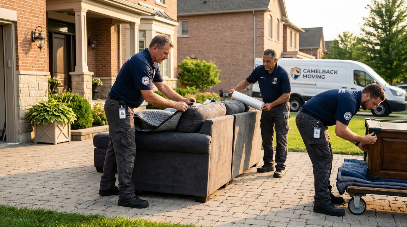 Large estate moving crew wrapping furniture in Mayville, NY